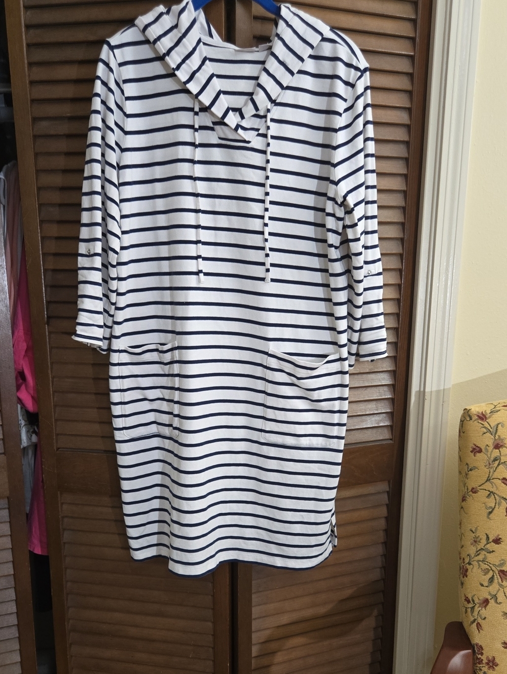 Chico's White and Black Striped Long Sleeve Dress